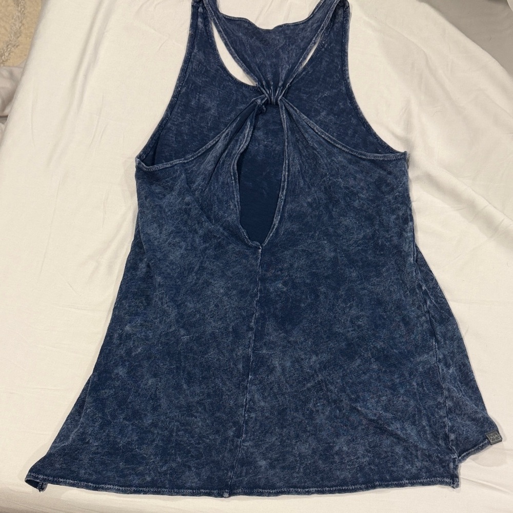 Women's Anthropologie Washed Navy Racerback Tank Top Open Back